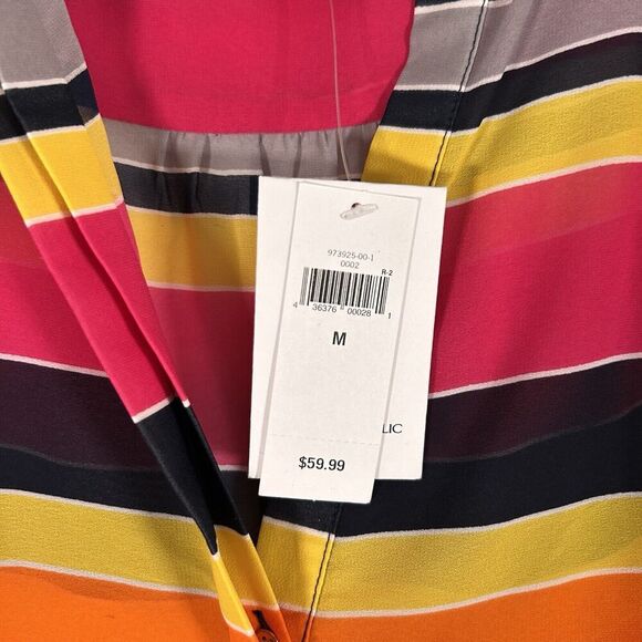 New Banana Republic Blouse Women's Medium Rainbow Short Sleeve Sheer Button Up - Picture 5 of 9